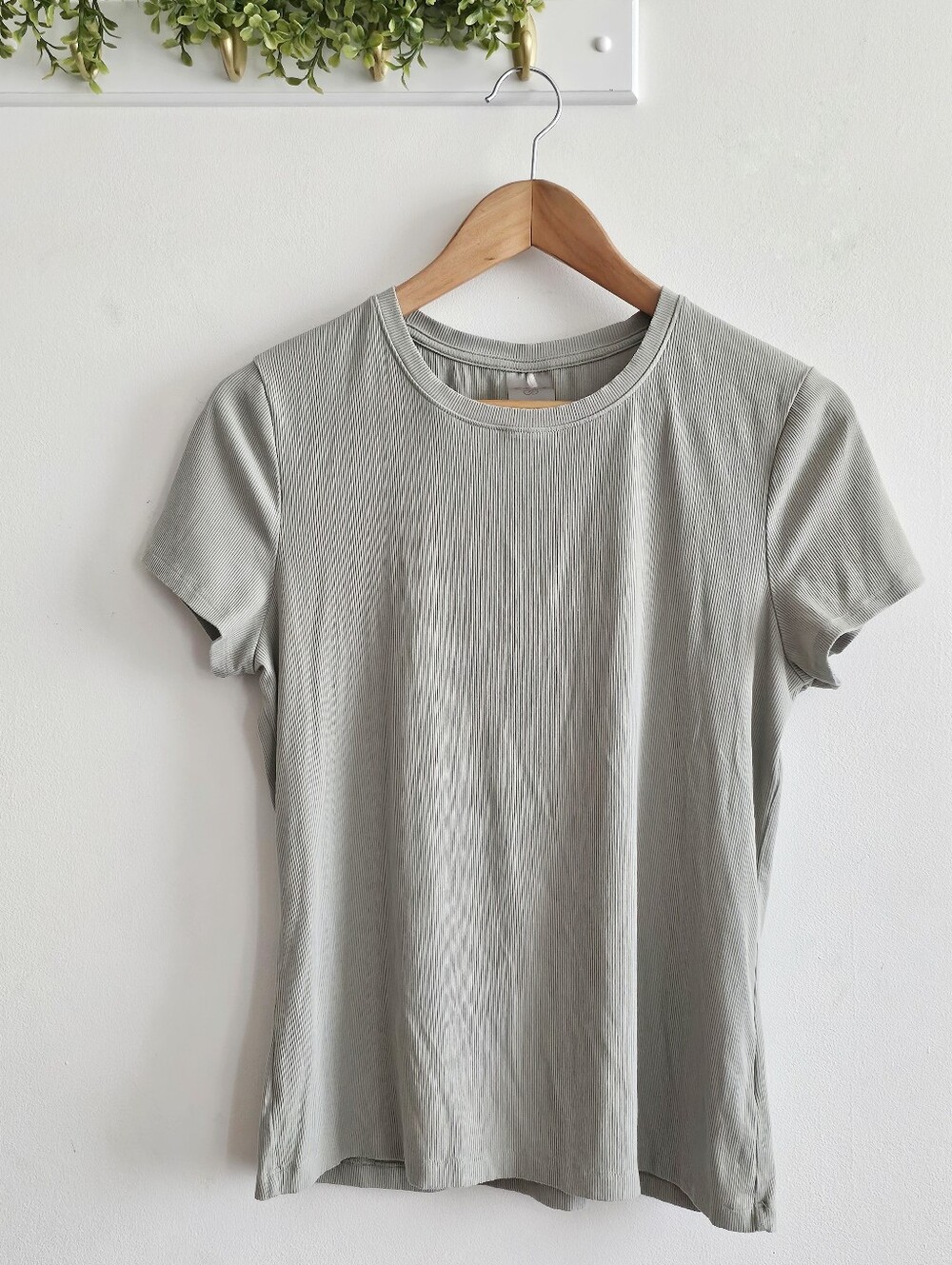 CALIA Women’s XL Ribbed Short Sleeve Crewneck Top Sage Green Gray
